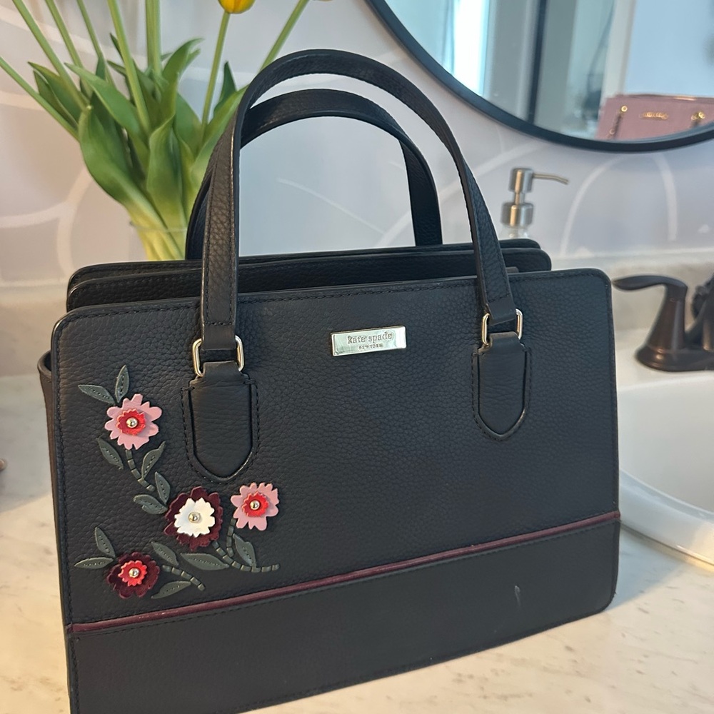 Kate Spade Black Satchel with Floral Embroidery